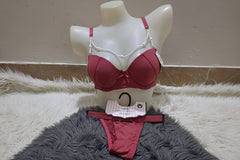 Luxe Rosewood Bra & Thong Set - Beaded Straps & Padded Cups